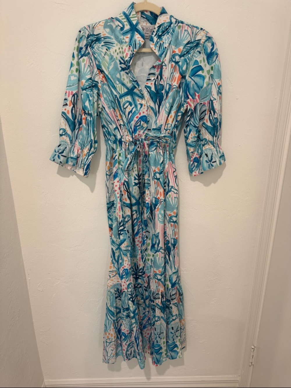 Holly Shae Long Grace Maxi Dress in Dunmore Cabana print with Cinch Waist